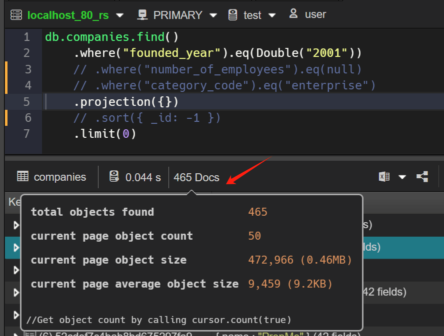 Tooltip for query result