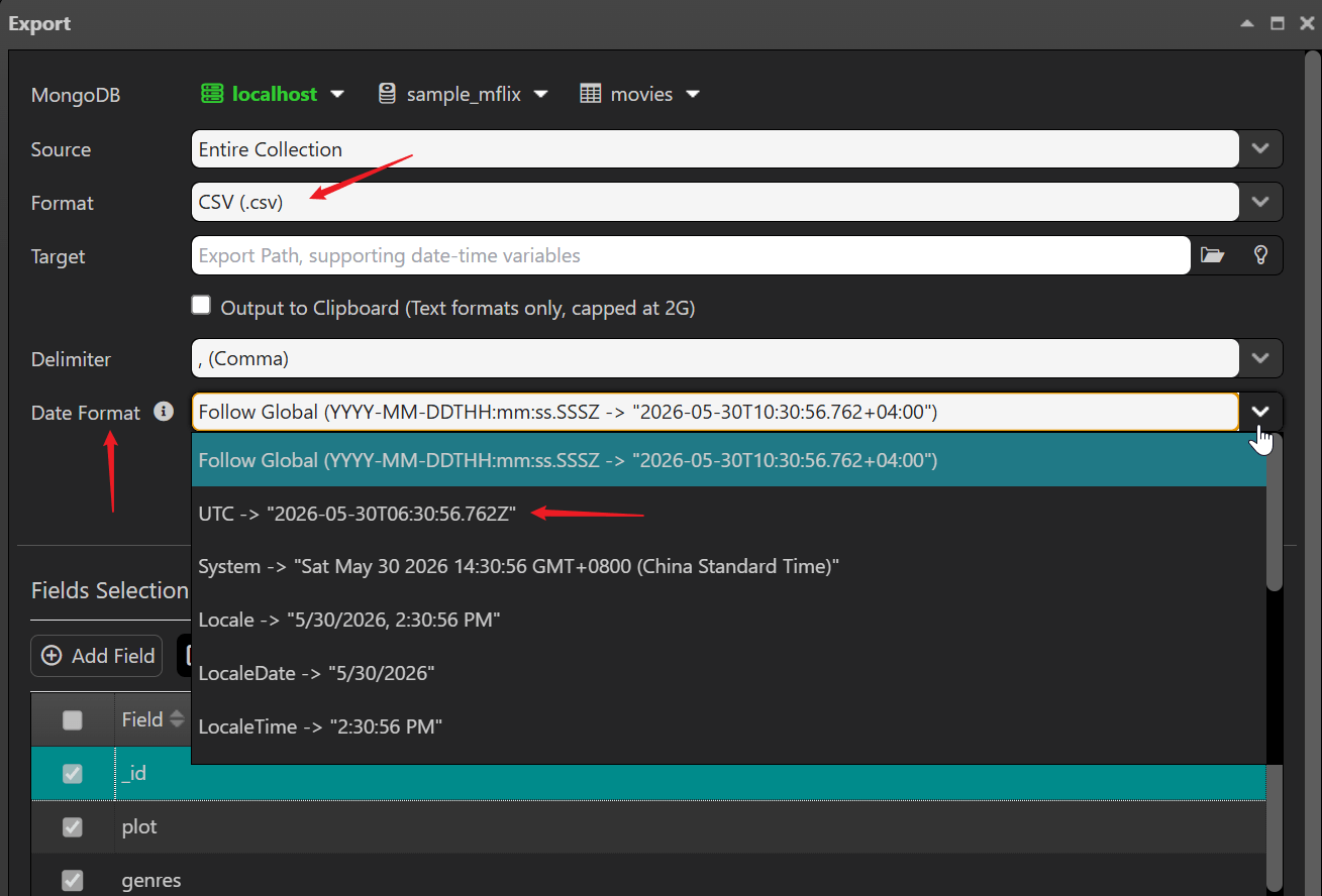 Export Date Format
